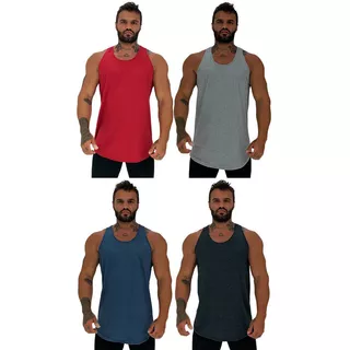 Kit 4 Regatas Longline Oversized Cores Lisas Fitness Treinos