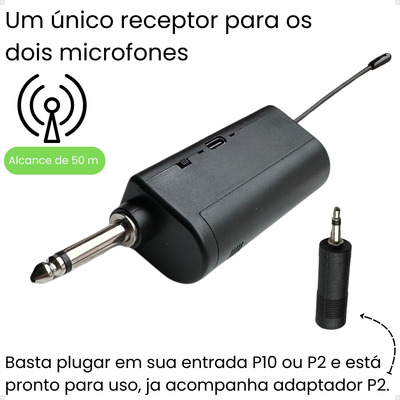 Kit 2 Microfone Sem Fio Profissional Karaoke Dinâmico Uhf