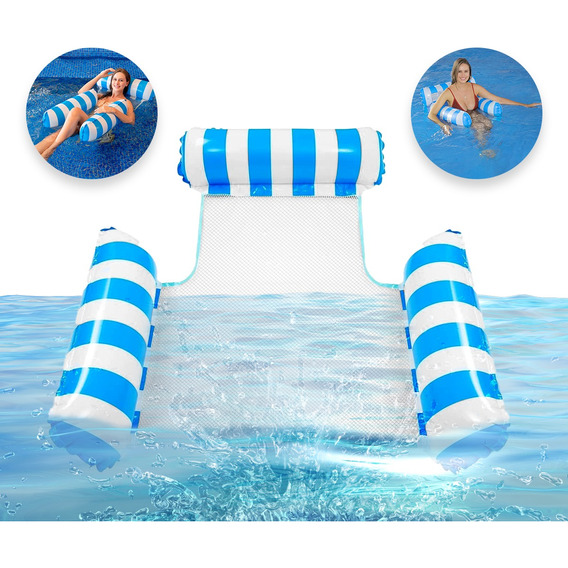 Inflable Para Piscina De Adulto Hamaca Flotante 4 En 1 Flota Color Azul