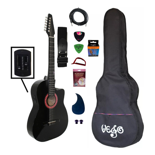 Guitarra Electroacústica Vego Comercial G04900 negra madera dura barnizado