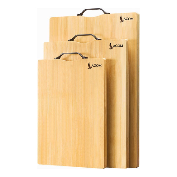 Lagom Paquete 3pz Tabla De Bambú Madera Para Picar Alimentos Asa 38x28 34x24  30x20   Fácil Limpieza E Higiene Cómodo Diseño De Suspensión Duradera Y Resistente