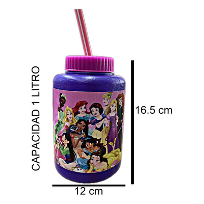 Kit 12 Vaso Popote Dulcero Niña1 Lt Fiesta Piñata Princesas