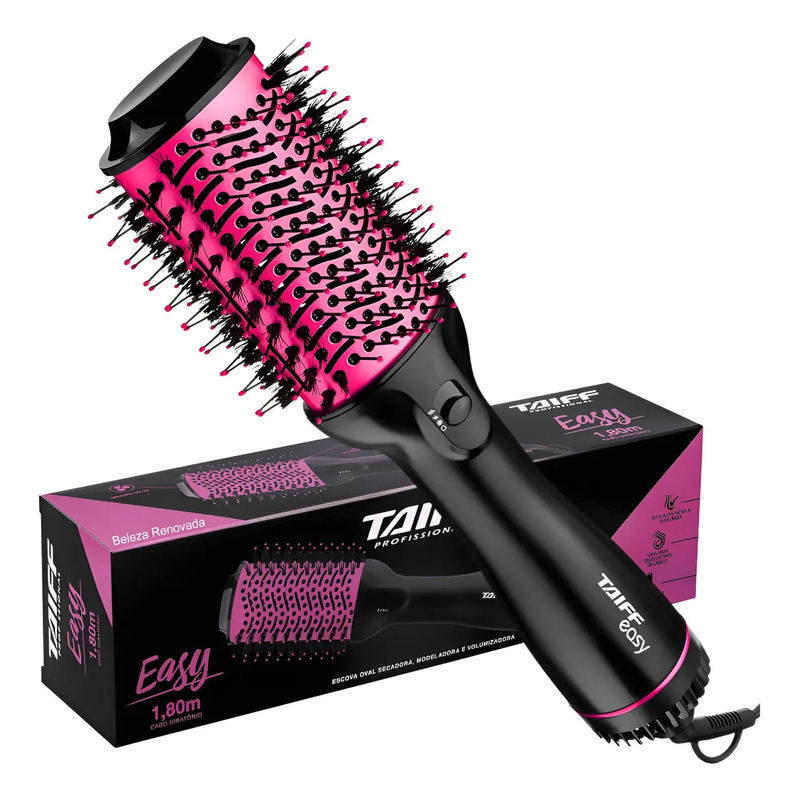 Escova Oval Seca Modela Alisa E Volumiza Easy Pink - Taiff