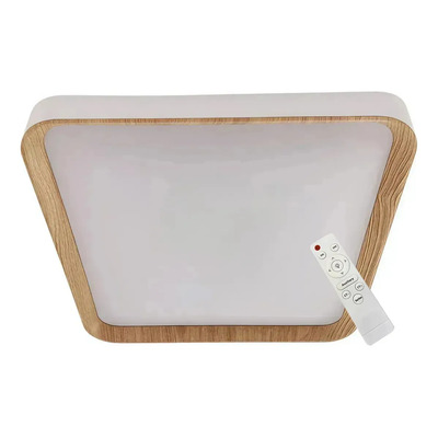 Plafón Led Cuadrado 45w Blanco Y Madera Luz Desing Blanco/madera
