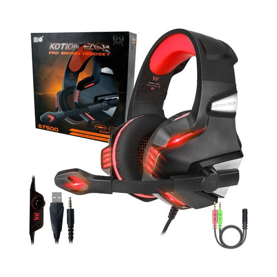 Audífonos Gamer G7500 Con Led Y Micrófono Para Pc, Ps4, Xbox Color Black/red