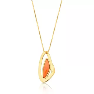 Colar Alice Folheado Ouro 18k - Pedra Howlita Laranja