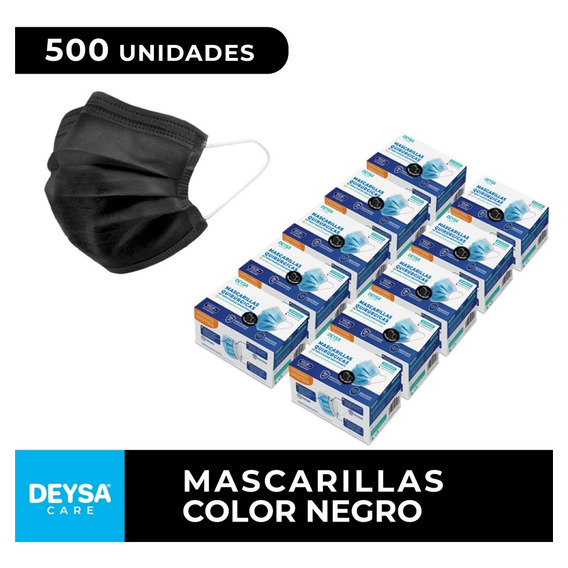 Mascarillas Desechables 50 Un 10 Cajas (500 Un) Color Negro