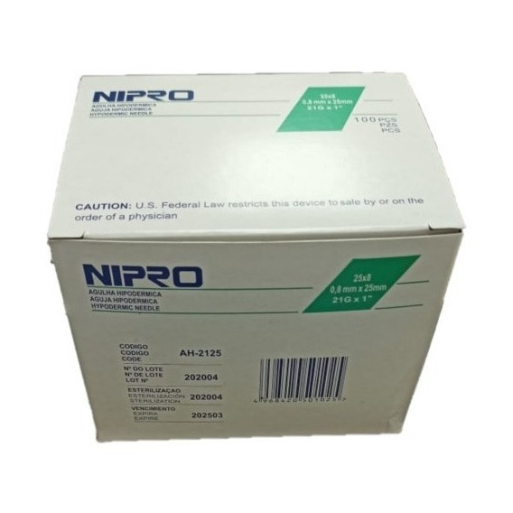Aguja Hipodermica Nipro 21g X 1 Caja 100 Unidades