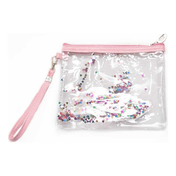 Porta Cosméticos Glitter Transparente De Pvc Con Correa