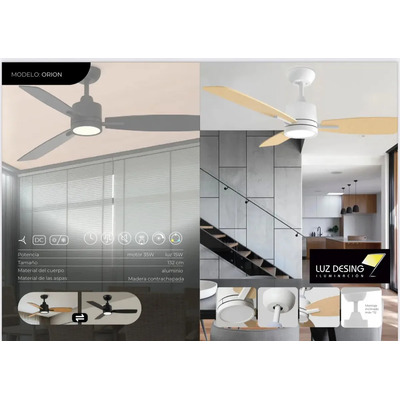 Ventilador De Techo Orion Blanco Madera Con Luz Y Control  1.2 M 50hz/ 60hz Blanco Madera 3