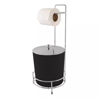 Suporte Papel Higiênico Com Cesto De Lixo Acoplado 5 Litros Cor Preto