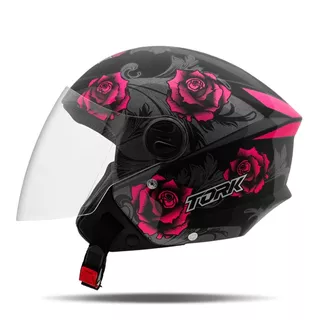 Capacete Aberto Feminino Para Moto Pro Tork New Three Flower Cor Rosa Desenho Flowers Tamanho Do Capacete 58