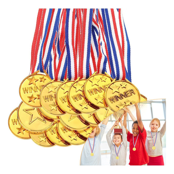 100 Pzs Medallas Plástico Dorado Para Niños Juegos Deportes