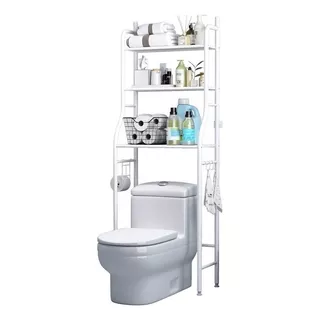 Estantes Armario Mueble Organizador Baño Inodoro Metal Acero Color Blanco