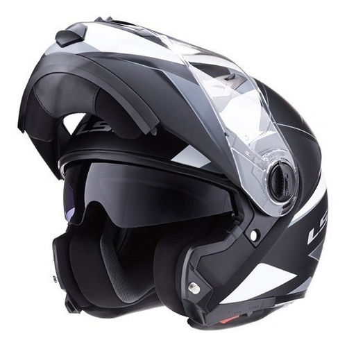 Casco Moto Ls2 Rebatible 370 Stripe Negro Blanco Doble Visor Tamaño del casco L
