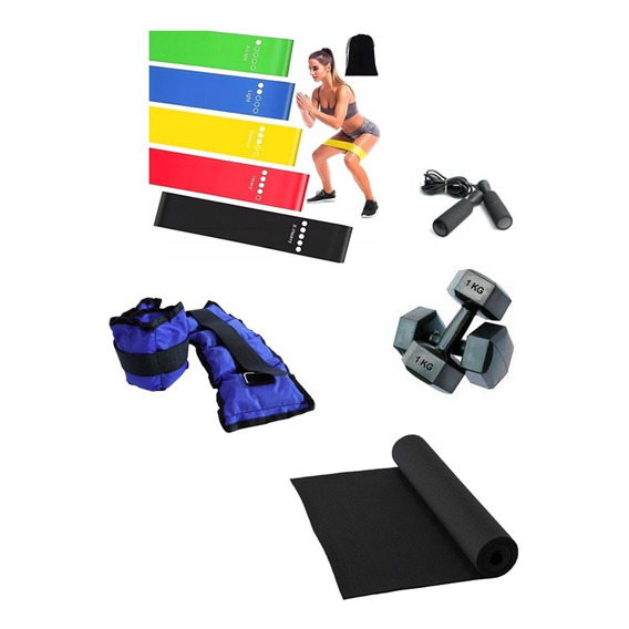 Kit Set Entrenamiento Ejercicio Pesas Bandas Colchoneta Cuer