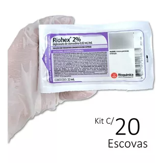 Escova Assepsia Riohex Clorexidina 2% Rioquímica Kit 20un