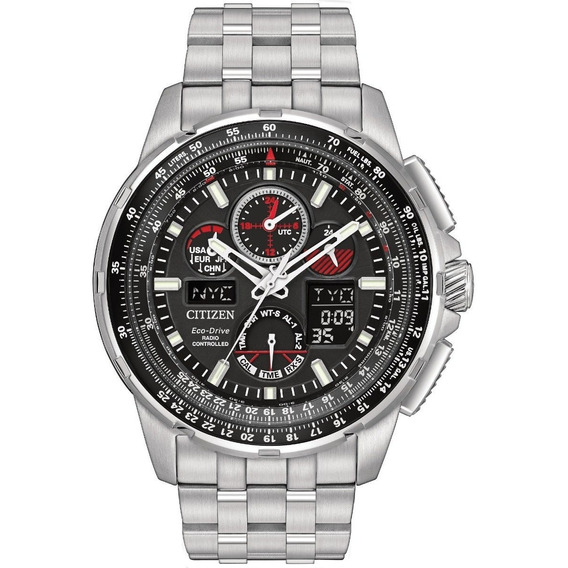 Citizen Skyhawk A-t Chrono Dual Dial Jy8050-51e ¨¨¨dcmstore Color de la correa Plata Color del bisel Plata Color del fondo Negro