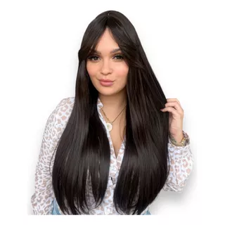 Peruca Wig Longa Lisa Fibra Futura Modelo Mally Cor Preta