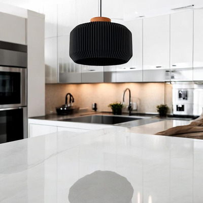 Colgante Teo Negro 40cm Sustentable Con Madera 3d Lmp