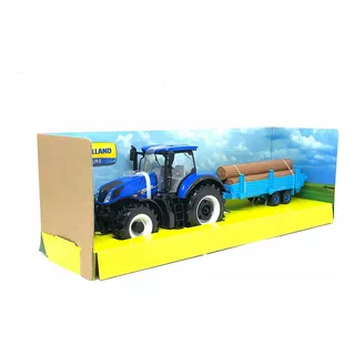 Miniatura Trator New Holland T7.315 C/ Carreta 1:32 Burago Cor Azul