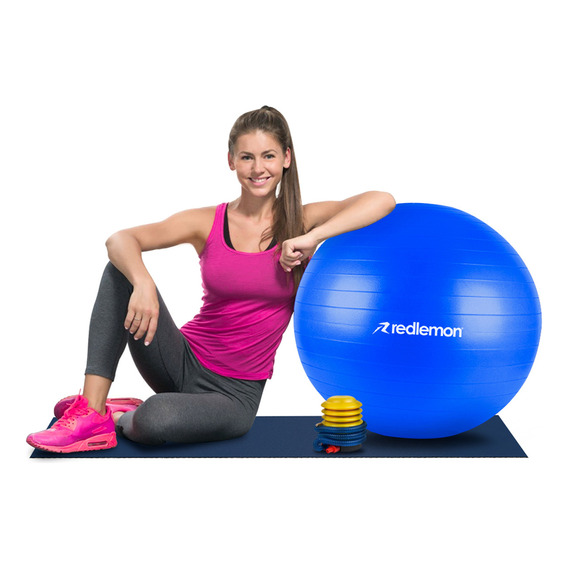 Pelota De Yoga Pilates Extra Grande 65 Cm Con Bomba Redlemon Color Azul