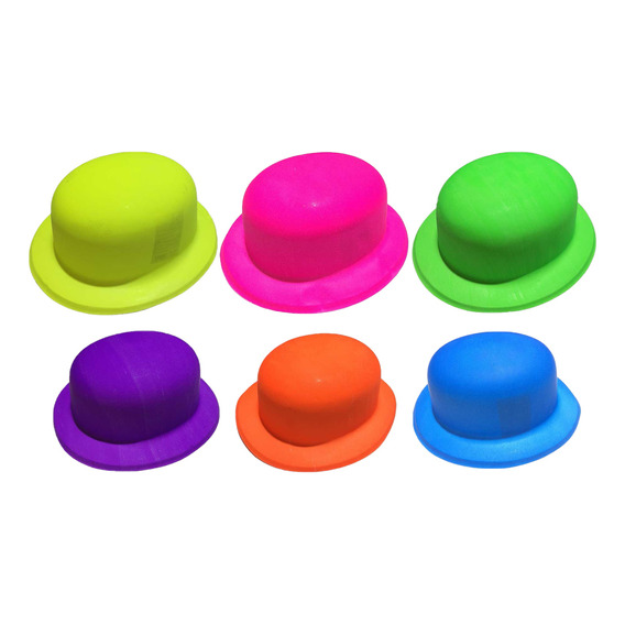 12 Sombreros Gorros Bombin Fluor Carnaval Cotillon Luminos