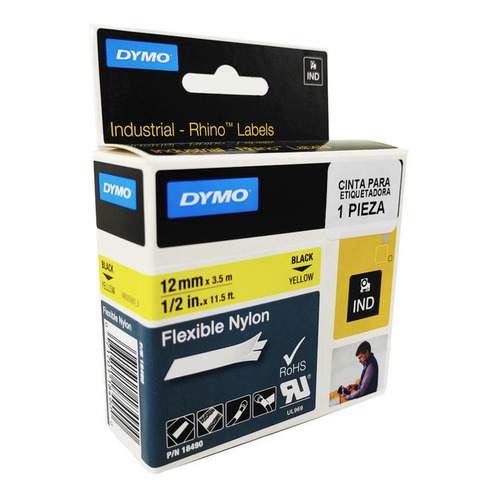 Cinta Plastica Dymo 18490 Negro Amarillo Nylon 12 Mm X 3.5 M