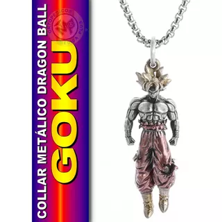 Collar De Goku Super Saiyajin Dragon Ball Con Cadena Metal Color Plata Naranja Amarillo