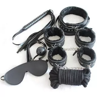 Kit Bondage 7 Peças Restrição Algema Chicote Corda Máscara