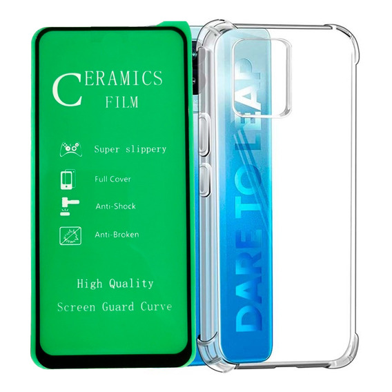 Estuche Transparente + Vidrio Ceramic Para Realme 8 / 8 Pro