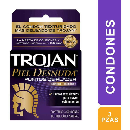 Condones De Látex Trojan Piel Desnuda Puntos De Placer 3 Condones