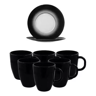 Juego De Cafe Negro Vajilla Set X12 Pz Tazas Platos Vidrio 