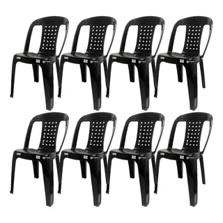 Kit 8 Cadeiras Plástica Preta Bistrô P/até 182kg Resistente