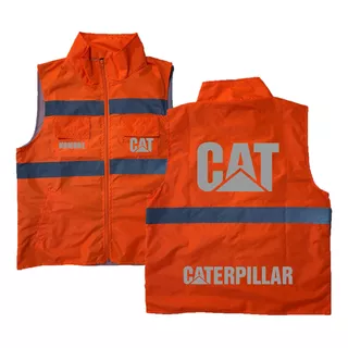 Chaleco Industrial Mod Cat Logo Estampado Reflejante