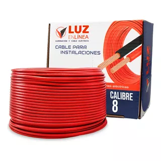 Cable Eléctrico Calibre 8 Caja Con 50m Thw Rojo, Marca Luz En Linea, Pvc Antiflama 90°c