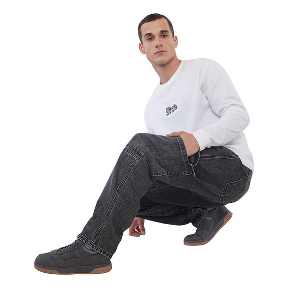 Jeans Hombre Straight Fit Negro Cargo Corona