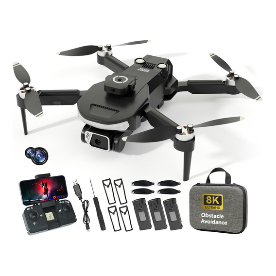 Drone 8k, 2.4g Drone Wifi Plegable Cámara Doble 3 Baterías