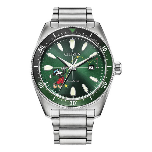 Reloj Citizen Hora De Jugar Mickey Aw1595-78w Original Color de la correa Plata Color del bisel Plateado Color del fondo Verde