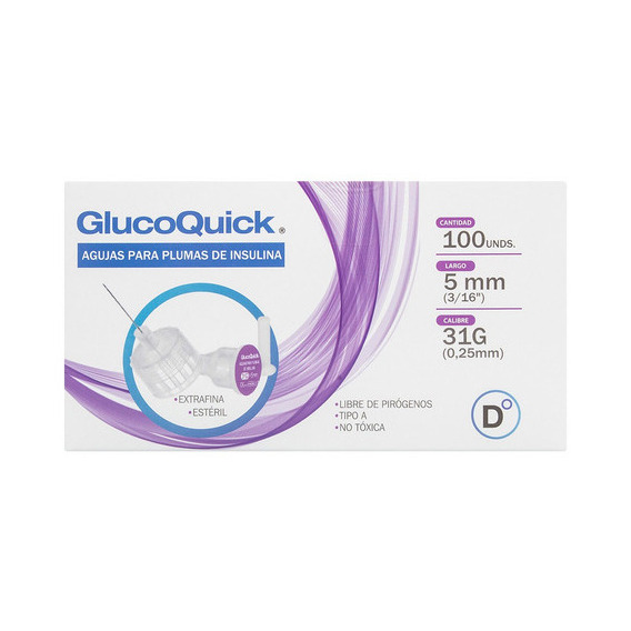 Agujas Pluma Insulina 31gx5mm Glucoquick Vital Cja X 100 Und