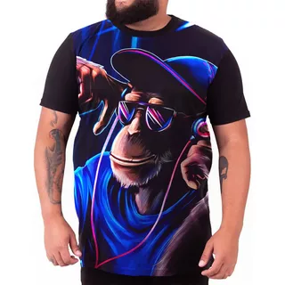 Camiseta Plus Size Monkey Música 1047