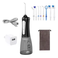 Irrigador Bucal Oral Dental Belfia Hf-11 8 Picos 300 Ml Color Negro Usb C Con Funda 5 Niveles De Presión Ideal Para Brackets Implantes Mal Aliente Cuidado De Encías