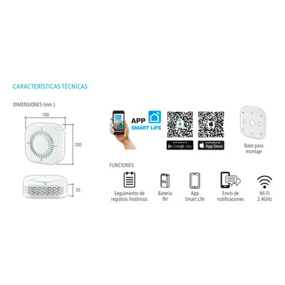 Sensor Smart Undefined De Humo A Bateria 9vdc Wifi Tbcin