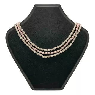 Collar Triple Perlas Cultivadas Plata Y Oro 50 Cm 