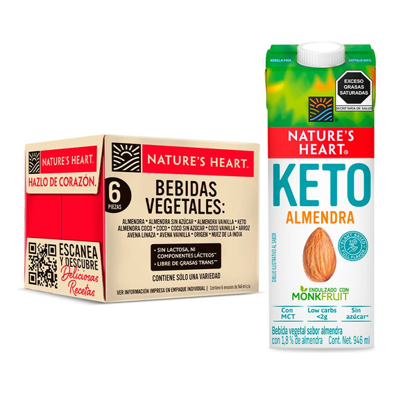 Pack X6 Bebidas Vegetales Nature's Heart Keto Almendra