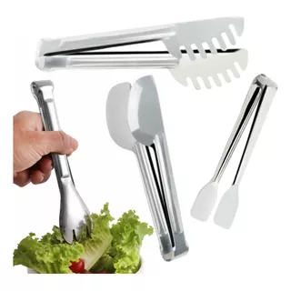 Pegador Universal Salada Massas Pinça Carne Gelo Kit Buffet Cor Prata