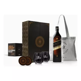 Box Whisky Johnny Walker Double Black Vasos Negros Grabados