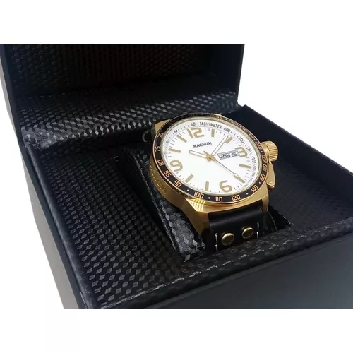 Relógio Masculino Dourado Pulseira De Couro Magnum Ma31542b