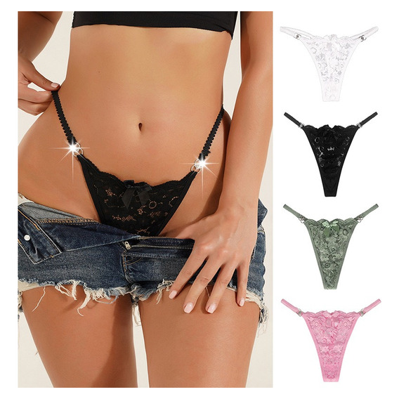 Paquete 4 Panty Tanga Sexy Encaje Bikini Lencería