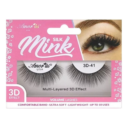 Pestañas Postizas Mink 3d Profesionales Naturales Amor Us Color 3d Silk Mink 41 Espesor 10 Mm Largo 10 Mm Tipo De Curvatura D